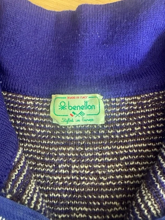 Vintage 80s Men's Fair Isle Knit 1/4 Zip Sweater Benetton XL - Picture 5 of 6